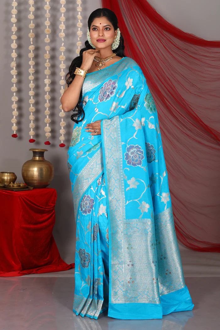 Sky Blue Blended Khaddi Saree - Keya Seth Exclusive