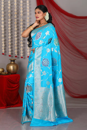 Sky Blue Blended Khaddi Saree - Keya Seth Exclusive