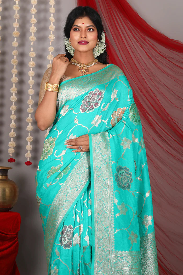 Rama Green Blended Khaddi Saree - Keya Seth Exclusive
