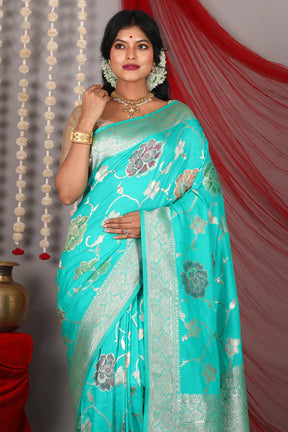 Rama Green Blended Khaddi Saree - Keya Seth Exclusive