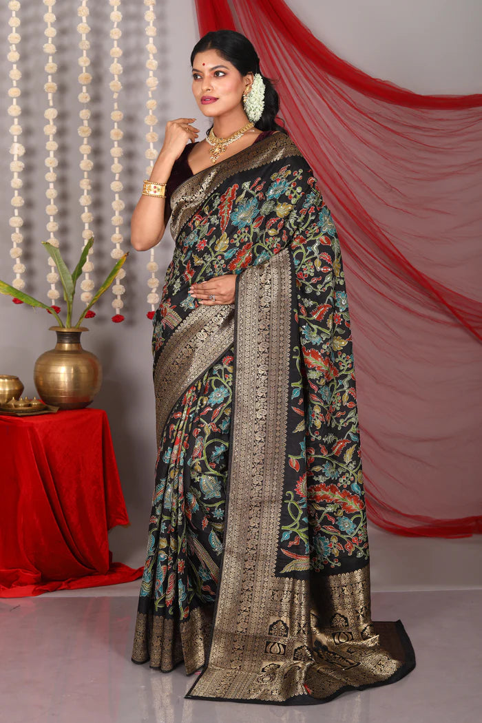 Black Pure Khaddi Saree - Keya Seth Exclusive