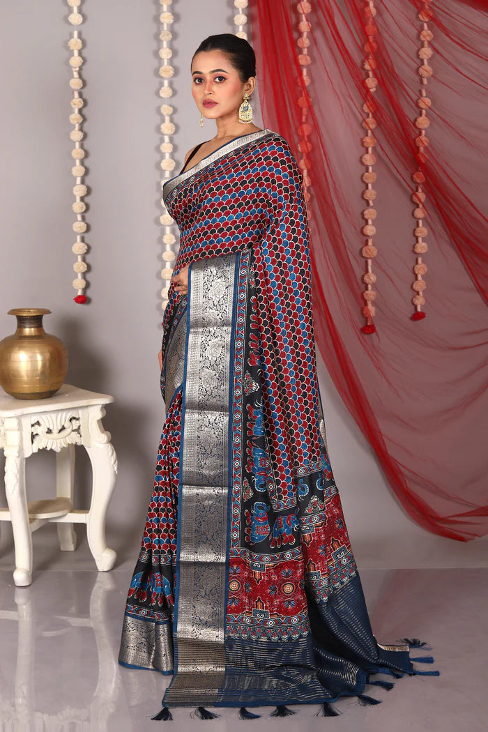 Multicolored Blended Printed Silk Saree - Keya Seth Exclusive