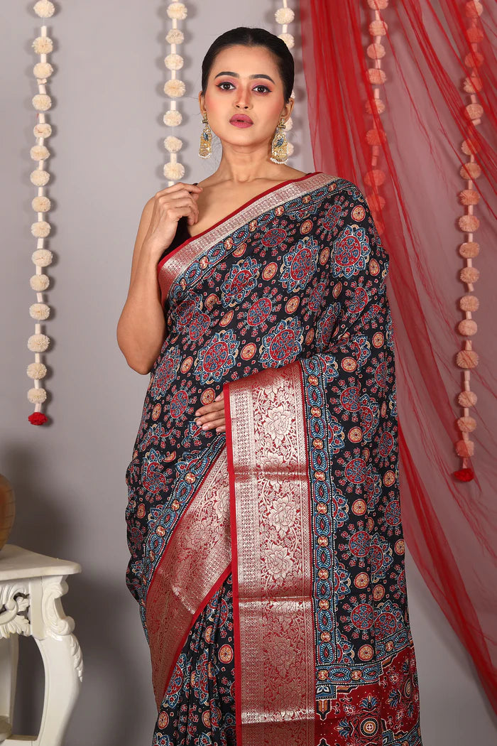 Multicolored Blended Printed Silk Saree - Keya Seth Exclusive