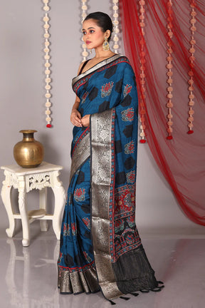 Blue Blended Printed Silk Saree - Keya Seth Exclusive