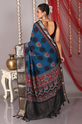 Blue Blended Printed Silk Saree - Keya Seth Exclusive