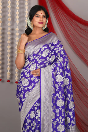 Royal Blue Pure Khaddi Saree - Keya Seth Exclusive