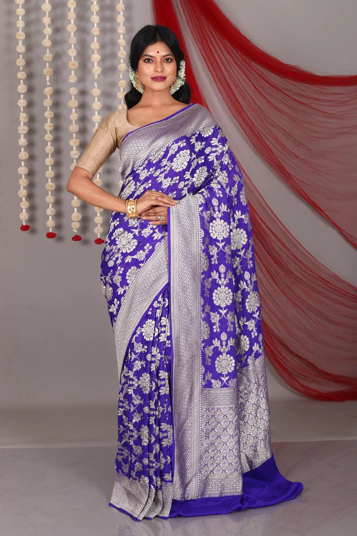 Royal Blue Pure Khaddi Saree - Keya Seth Exclusive