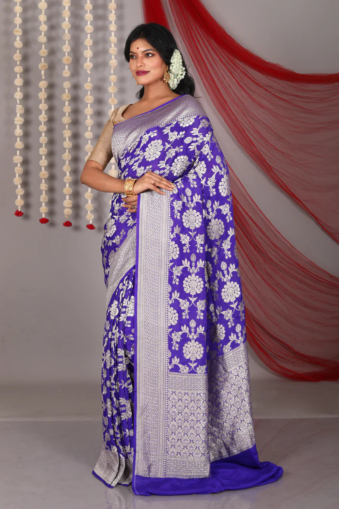 Royal Blue Pure Khaddi Saree - Keya Seth Exclusive