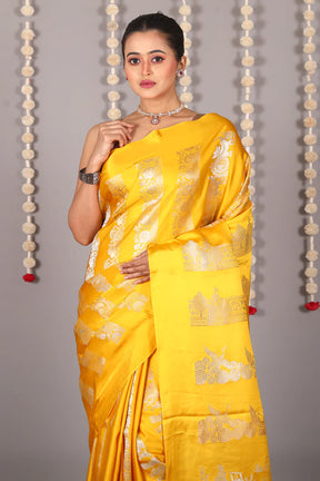 Yellow Blended Satin Silk Saree - Keya Seth Exclusive