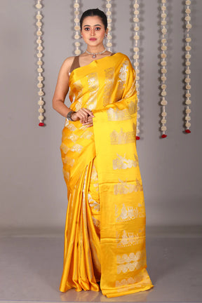 Yellow Blended Satin Silk Saree - Keya Seth Exclusive