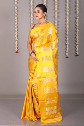 Yellow Blended Satin Silk Saree - Keya Seth Exclusive