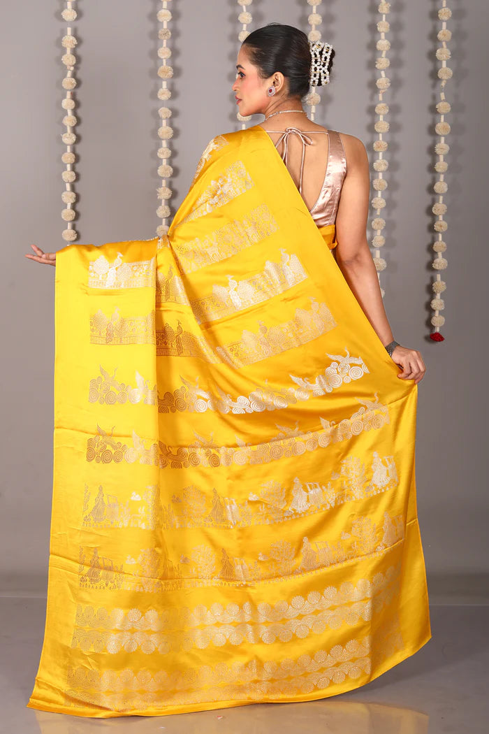 Yellow Blended Satin Silk Saree - Keya Seth Exclusive