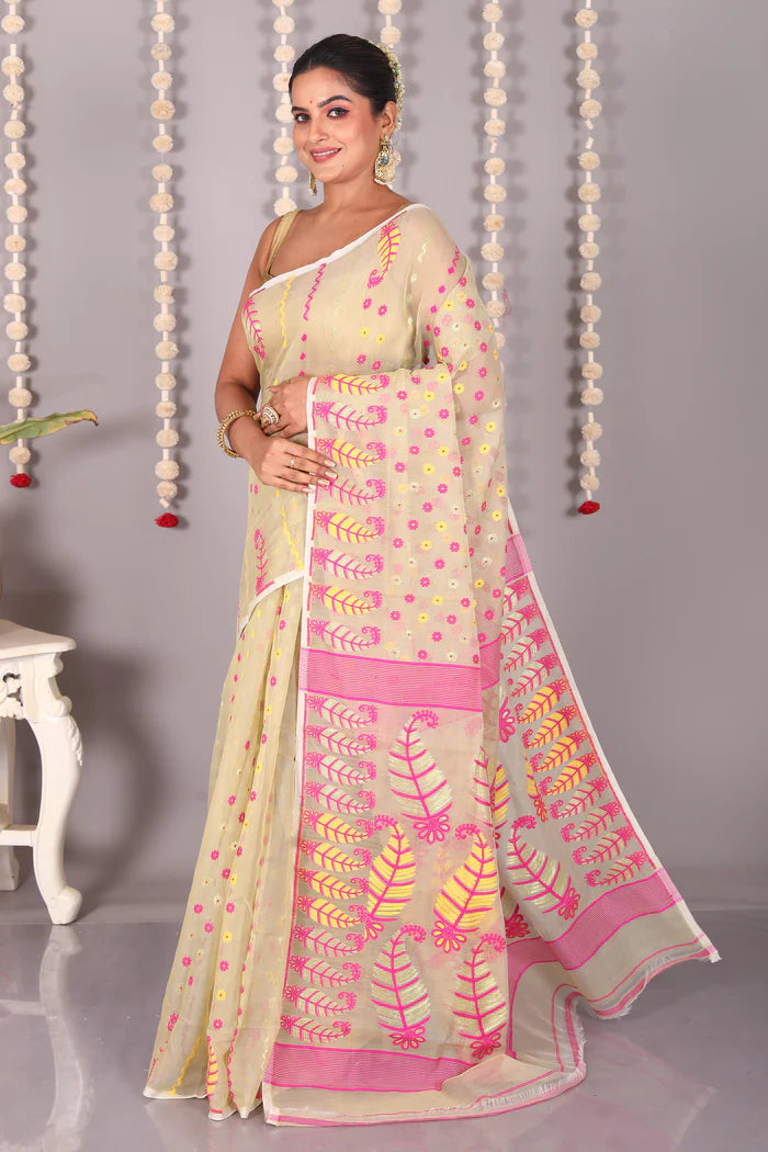 Light Green Cotton Jamdani Saree - Keya Seth Exclusive