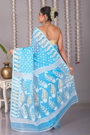 Sky Blue Cotton Jamdani Saree - Keya Seth Exclusive