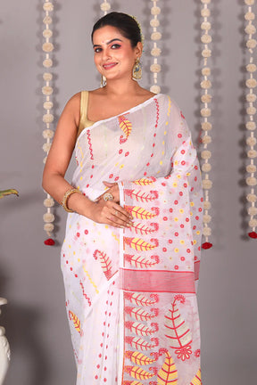 White Cotton Jamdani Saree - Keya Seth Exclusive