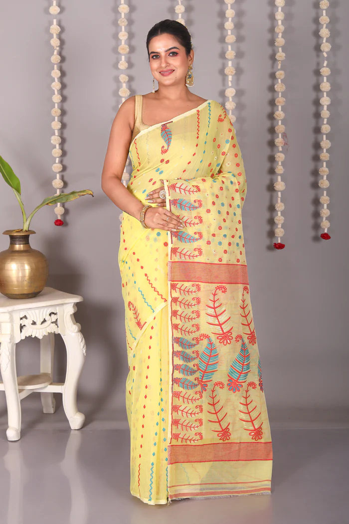 Yellow Cotton Jamdani Saree - Keya Seth Exclusive