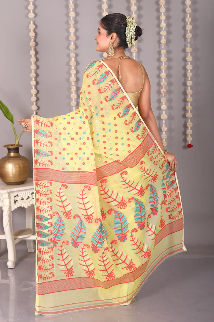 Yellow Cotton Jamdani Saree - Keya Seth Exclusive