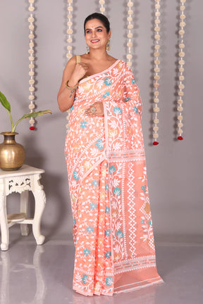 Peach Cotton Jamdani Saree - Keya Seth Exclusive