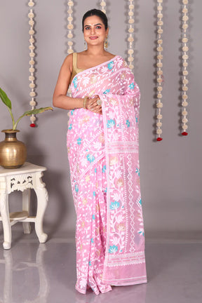 Pink Cotton Jamdani Saree - Keya Seth Exclusive