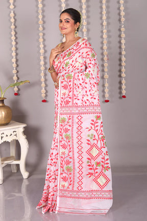 White Cotton Jamdani Saree - Keya Seth Exclusive
