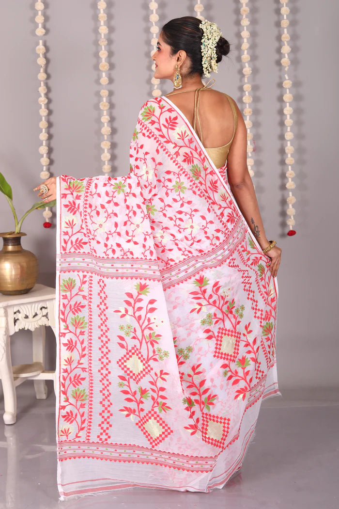 White Cotton Jamdani Saree - Keya Seth Exclusive