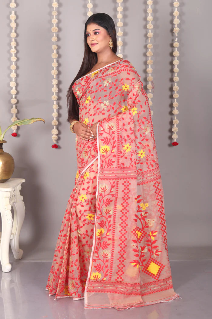 Light Brown Cotton Jamdani Saree - Keya Seth Exclusive