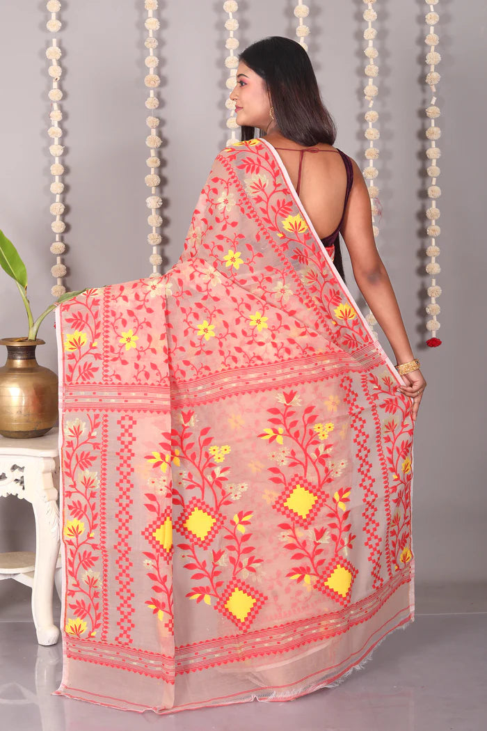 Light Brown Cotton Jamdani Saree - Keya Seth Exclusive