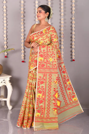 Olive Green Jamdani Cotton Saree - Keya Seth Exclusive