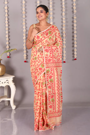 Light Yellow Cotton Jamdani Saree - Keya Seth Exclusive