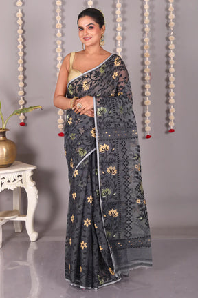 Black Cotton Jamdani Saree - Keya Seth Exclusive