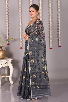 Black Cotton Jamdani Saree - Keya Seth Exclusive