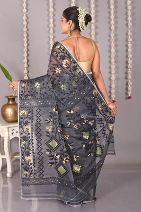 Black Cotton Jamdani Saree - Keya Seth Exclusive