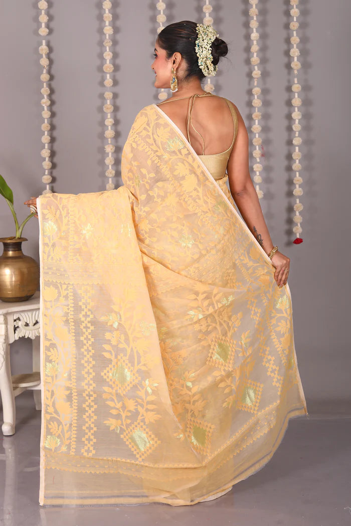 Yellow Cotton Jamdani Saree - Keya Seth Exclusive