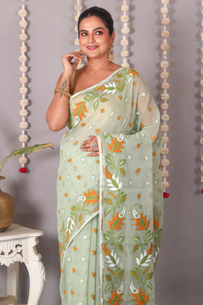 Green Cotton Jamdani Saree - Keya Seth Exclusive