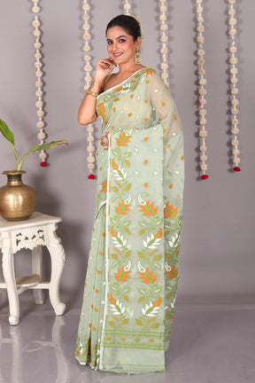 Green Cotton Jamdani Saree - Keya Seth Exclusive
