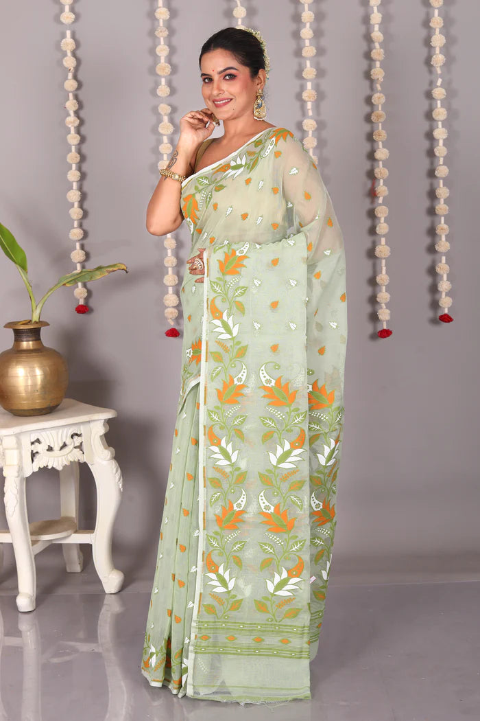 Green Cotton Jamdani Saree - Keya Seth Exclusive