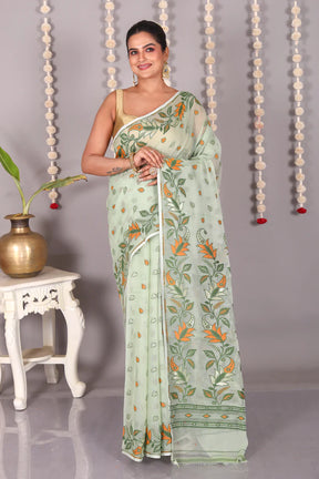 Pesta Green Cotton Jamdani Saree - Keya Seth Exclusive