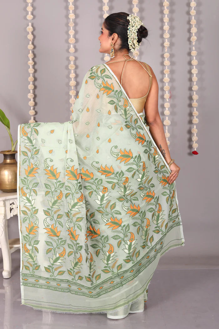Pesta Green Cotton Jamdani Saree - Keya Seth Exclusive