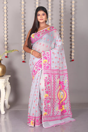 Grey Cotton Jamdani Saree - Keya Seth Exclusive