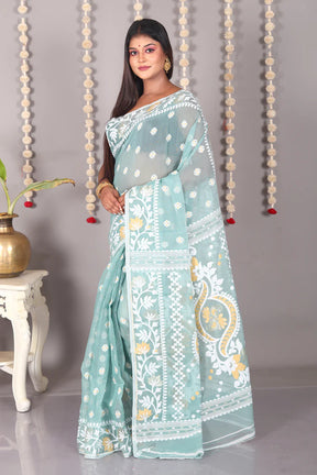 Light Green Cotton Jamdani Saree - Keya Seth Exclusive