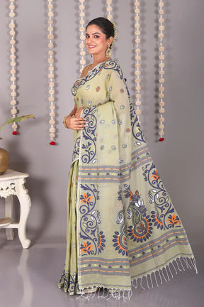 Olive Cotton Jamdani Saree - Keya Seth Exclusive