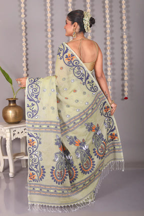 Olive Cotton Jamdani Saree - Keya Seth Exclusive