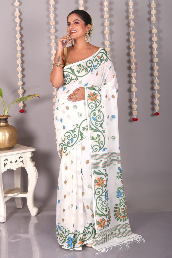 Offwhite Cotton Jamdani Saree - Keya Seth Exclusive