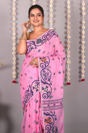 Pink Cotton Jamdani Saree - Keya Seth Exclusive