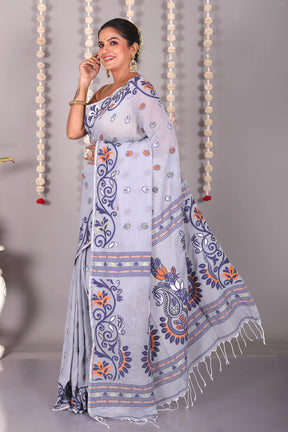 Grey Cotton Jamdani Saree - Keya Seth Exclusive