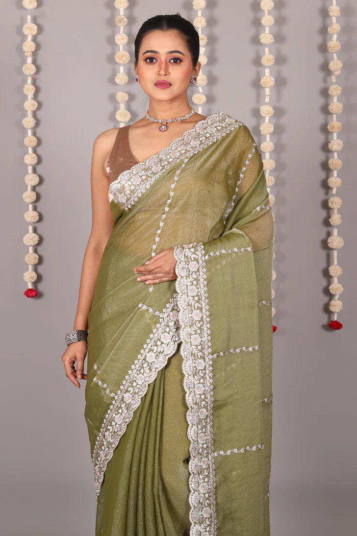 Green Blended Organza Saree - Keya Seth Exclusive