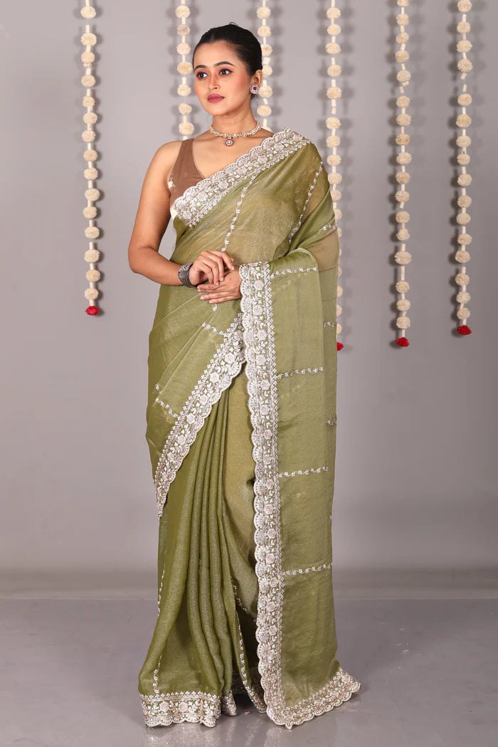Green Blended Organza Saree - Keya Seth Exclusive