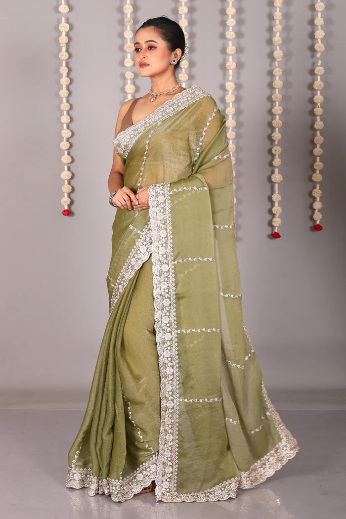 Green Blended Organza Saree - Keya Seth Exclusive
