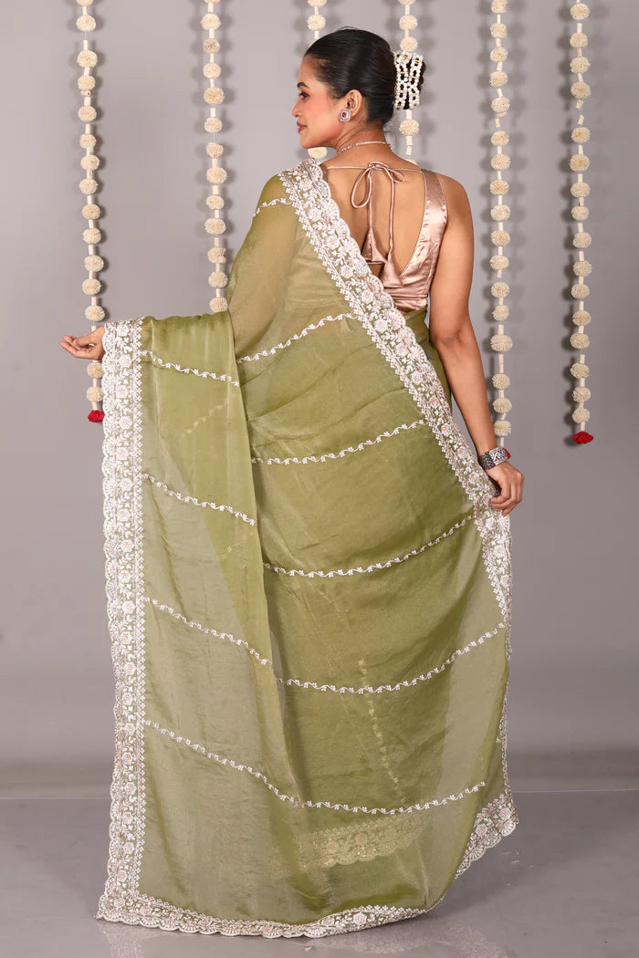 Green Blended Organza Saree - Keya Seth Exclusive