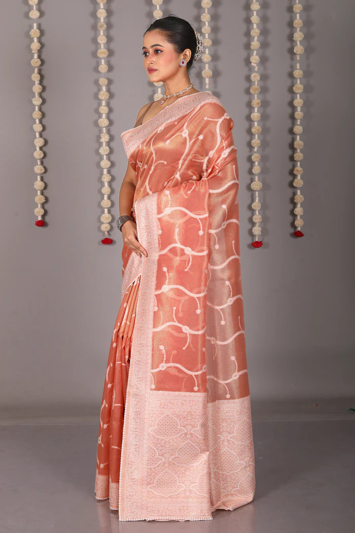 Light Brown Blended Tissue With Jalwork - Keya Seth Exclusive